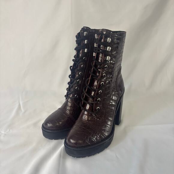Winnie Harlow x Steve Madden LisaLove Croc Embossed Platform Lace-Up Boots 8.5 - Picture 4 of 10